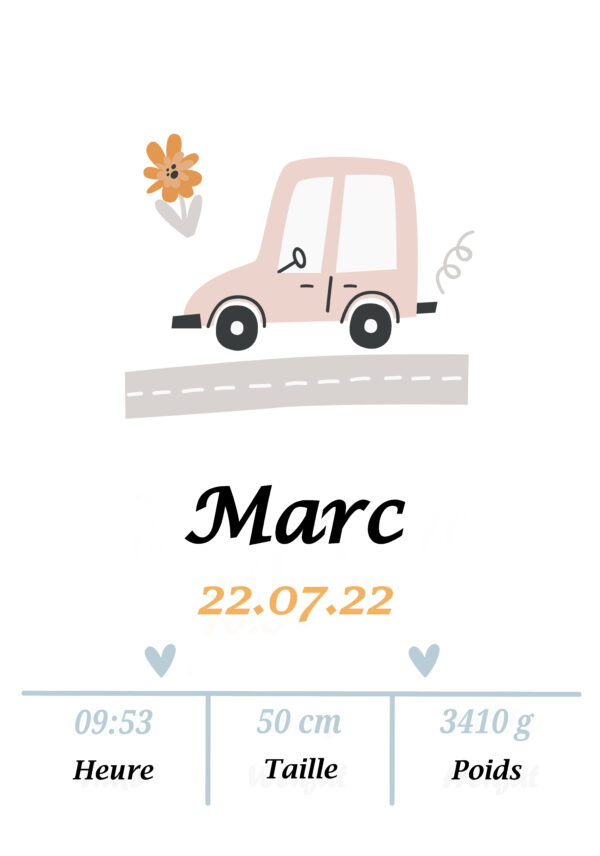 Affiche de naissance belle voiture